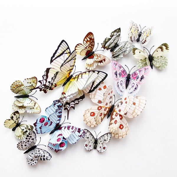 12pcs Multicolor Double Layer Wings 3D Butterfly Wall Sticker Magnet PVC Butterflies Party Kids Bedroom Fridge Decor Magnetic