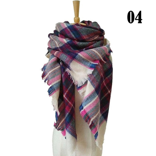 New Women's Winter Scarf Classic Plaid Scarf Female Warm Soft Cashmere Scarves Chunky Large Blanket Wrap Shawl Triangle Scarves
