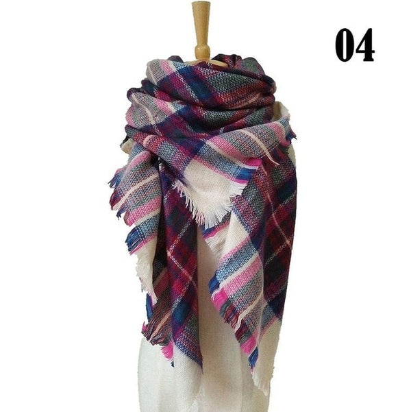 New Women's Winter Scarf Classic Plaid Scarf Female Warm Soft Cashmere Scarves Chunky Large Blanket Wrap Shawl Triangle Scarves