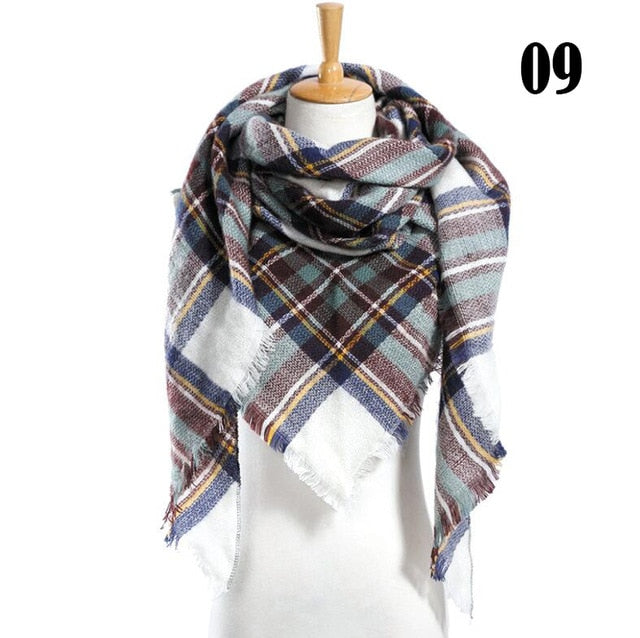 New Women's Winter Scarf Classic Plaid Scarf Female Warm Soft Cashmere Scarves Chunky Large Blanket Wrap Shawl Triangle Scarves