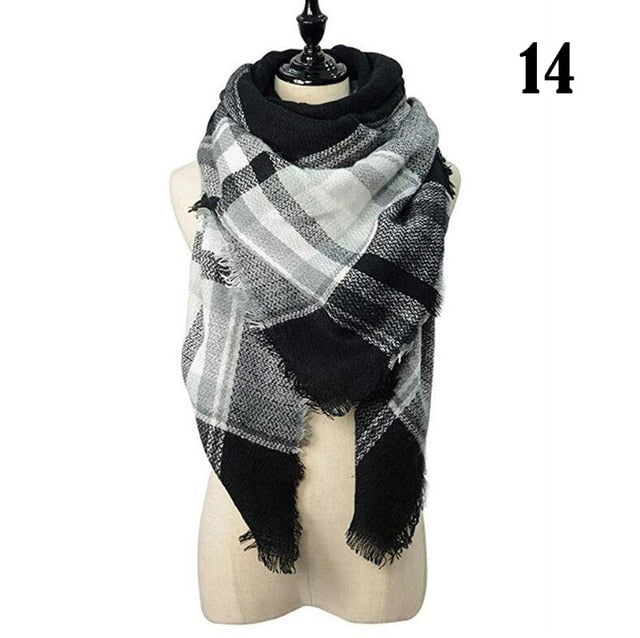 New Women's Winter Scarf Classic Plaid Scarf Female Warm Soft Cashmere Scarves Chunky Large Blanket Wrap Shawl Triangle Scarves