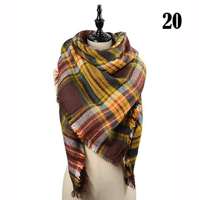 New Women's Winter Scarf Classic Plaid Scarf Female Warm Soft Cashmere Scarves Chunky Large Blanket Wrap Shawl Triangle Scarves