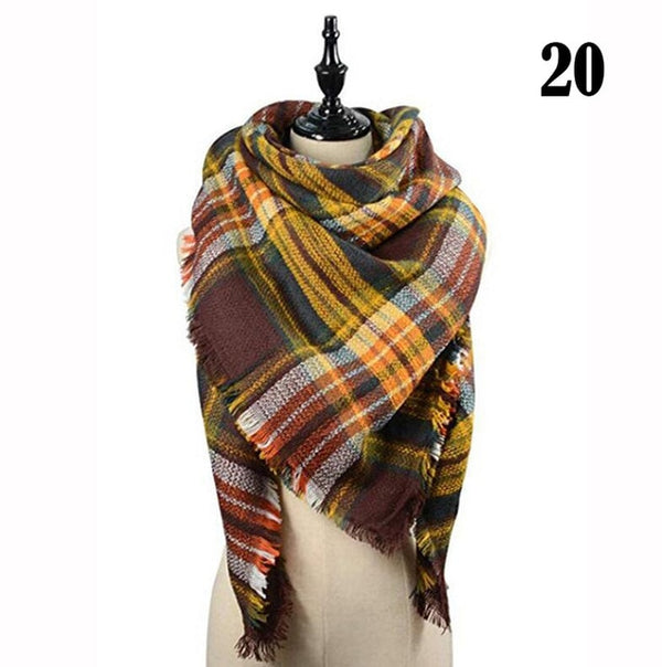 New Women's Winter Scarf Classic Plaid Scarf Female Warm Soft Cashmere Scarves Chunky Large Blanket Wrap Shawl Triangle Scarves
