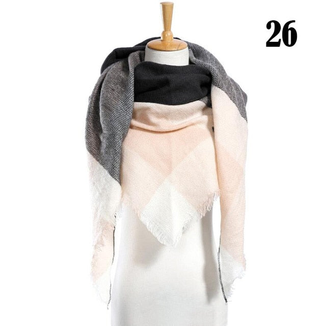 New Women's Winter Scarf Classic Plaid Scarf Female Warm Soft Cashmere Scarves Chunky Large Blanket Wrap Shawl Triangle Scarves
