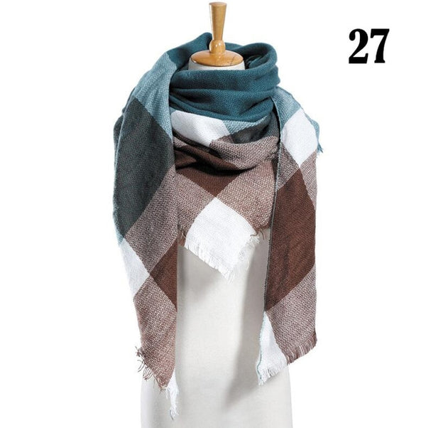 New Women's Winter Scarf Classic Plaid Scarf Female Warm Soft Cashmere Scarves Chunky Large Blanket Wrap Shawl Triangle Scarves