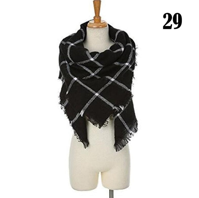 New Women's Winter Scarf Classic Plaid Scarf Female Warm Soft Cashmere Scarves Chunky Large Blanket Wrap Shawl Triangle Scarves