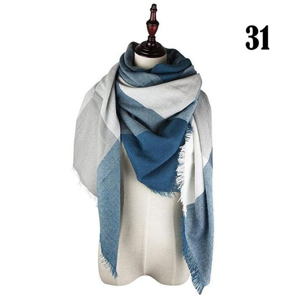 New Women's Winter Scarf Classic Plaid Scarf Female Warm Soft Cashmere Scarves Chunky Large Blanket Wrap Shawl Triangle Scarves