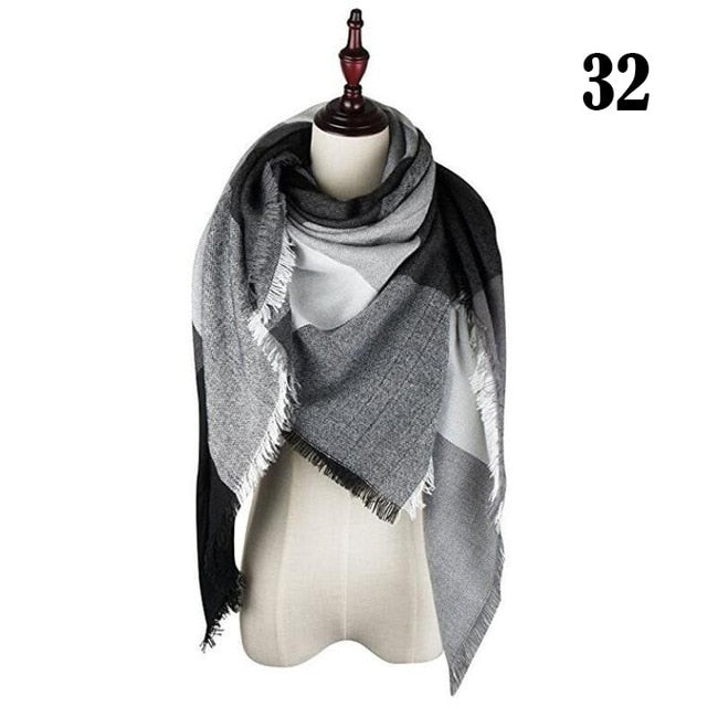 New Women's Winter Scarf Classic Plaid Scarf Female Warm Soft Cashmere Scarves Chunky Large Blanket Wrap Shawl Triangle Scarves