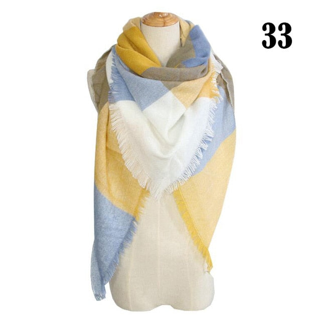 New Women's Winter Scarf Classic Plaid Scarf Female Warm Soft Cashmere Scarves Chunky Large Blanket Wrap Shawl Triangle Scarves