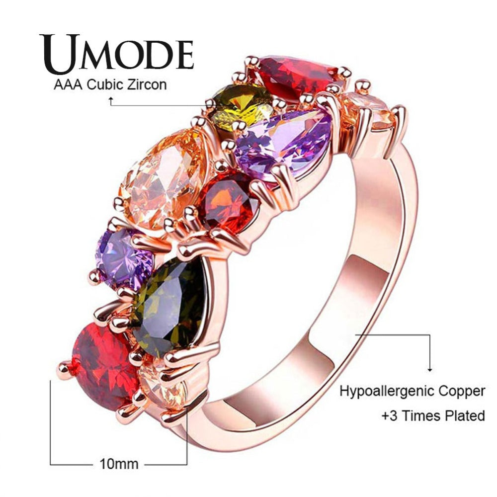 UMODE Wedding Band Gold Womens Rings Fashion Colorful AAA+ Water Drop Cubric Zirconia Metal Jewelry for Women Wholesale UR0441