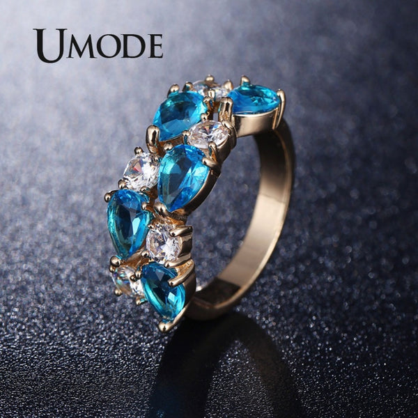UMODE Wedding Band Gold Womens Rings Fashion Colorful AAA+ Water Drop Cubric Zirconia Metal Jewelry for Women Wholesale UR0441