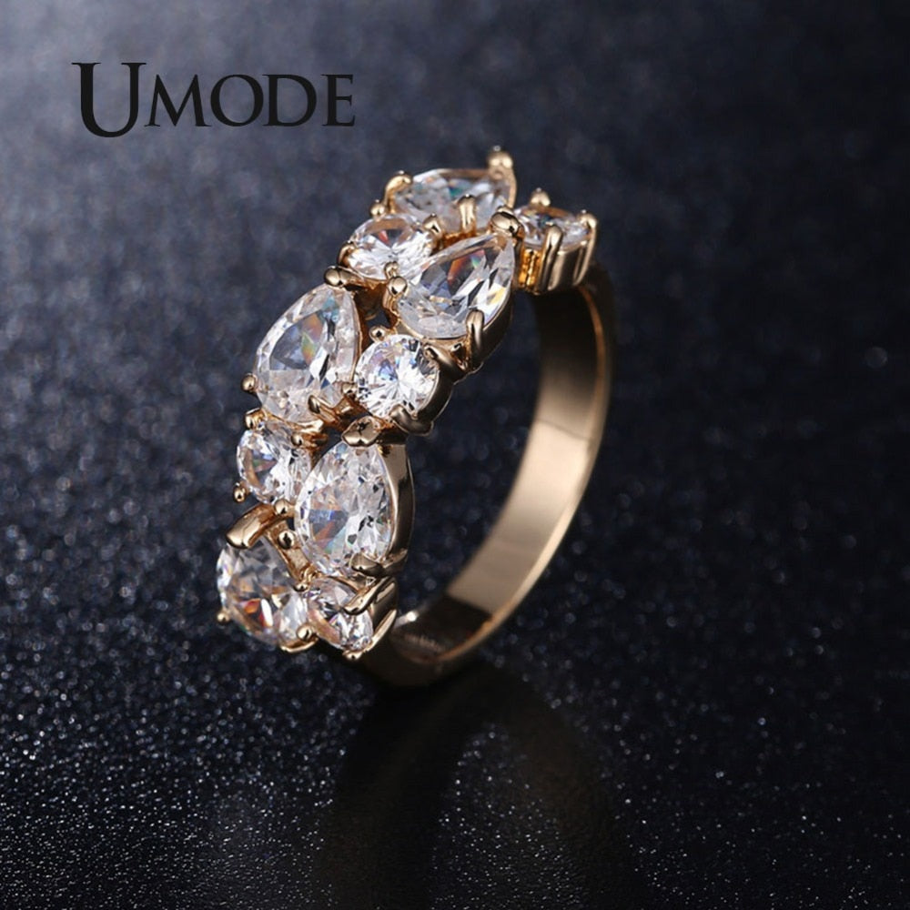UMODE Wedding Band Gold Womens Rings Fashion Colorful AAA+ Water Drop Cubric Zirconia Metal Jewelry for Women Wholesale UR0441
