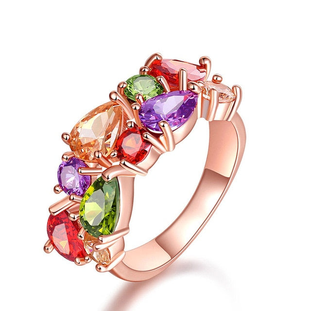 UMODE Wedding Band Gold Womens Rings Fashion Colorful AAA+ Water Drop Cubric Zirconia Metal Jewelry for Women Wholesale UR0441