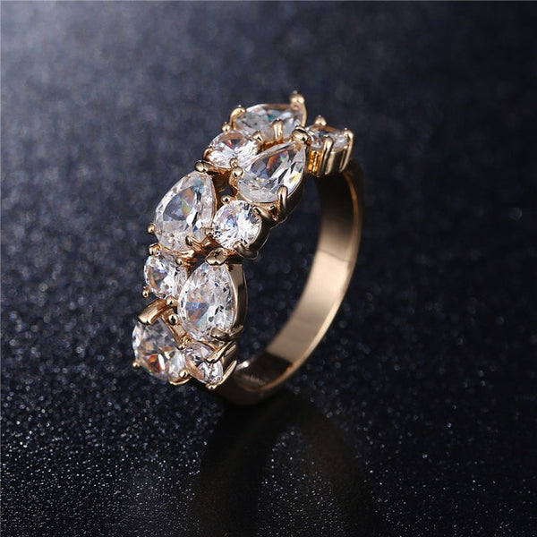 UMODE Wedding Band Gold Womens Rings Fashion Colorful AAA+ Water Drop Cubric Zirconia Metal Jewelry for Women Wholesale UR0441