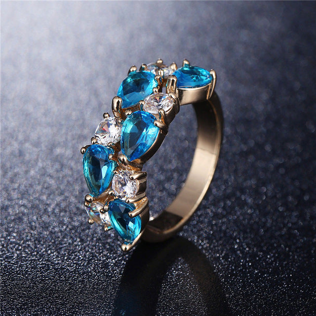 UMODE Wedding Band Gold Womens Rings Fashion Colorful AAA+ Water Drop Cubric Zirconia Metal Jewelry for Women Wholesale UR0441