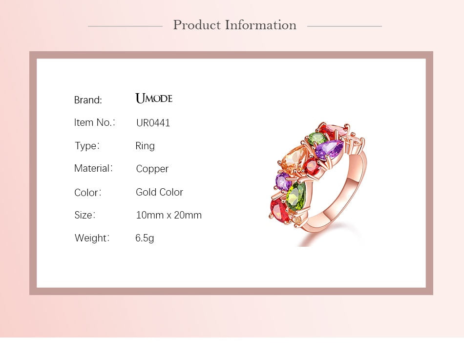 UMODE Wedding Band Gold Womens Rings Fashion Colorful AAA+ Water Drop Cubric Zirconia Metal Jewelry for Women Wholesale UR0441