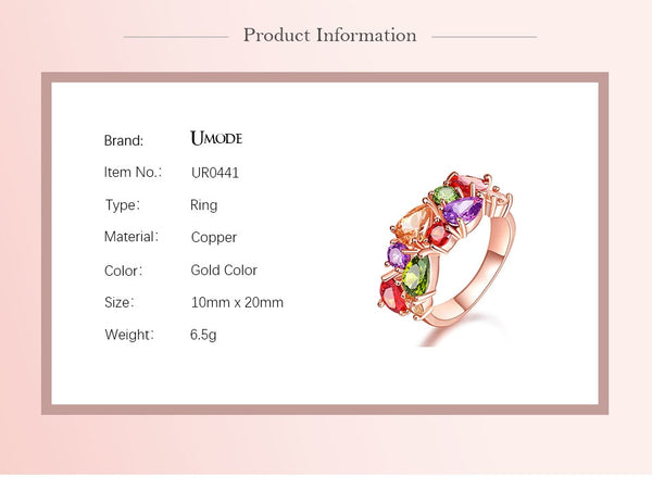 UMODE Wedding Band Gold Womens Rings Fashion Colorful AAA+ Water Drop Cubric Zirconia Metal Jewelry for Women Wholesale UR0441