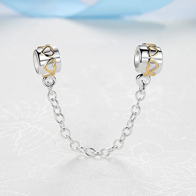 New Silver Plated Bead Charm Star Love Heart  Mickey Safety Chain Rose Gold Beads Fit Women Pandora Bracelet Bangle DIY Jewelry