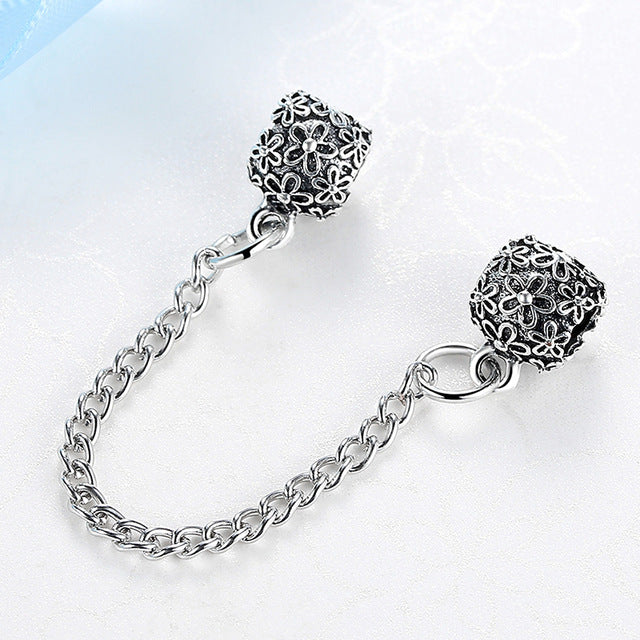 New Silver Plated Bead Charm Star Love Heart  Mickey Safety Chain Rose Gold Beads Fit Women Pandora Bracelet Bangle DIY Jewelry