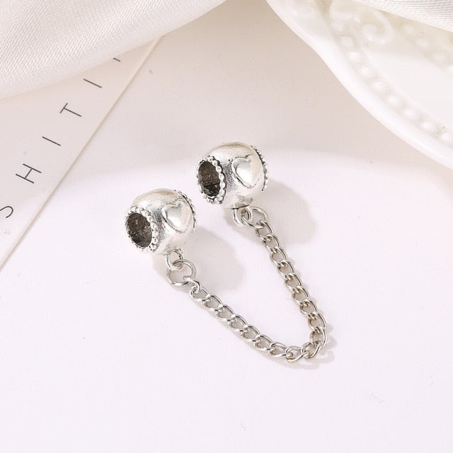 New Silver Plated Bead Charm Star Love Heart  Mickey Safety Chain Rose Gold Beads Fit Women Pandora Bracelet Bangle DIY Jewelry