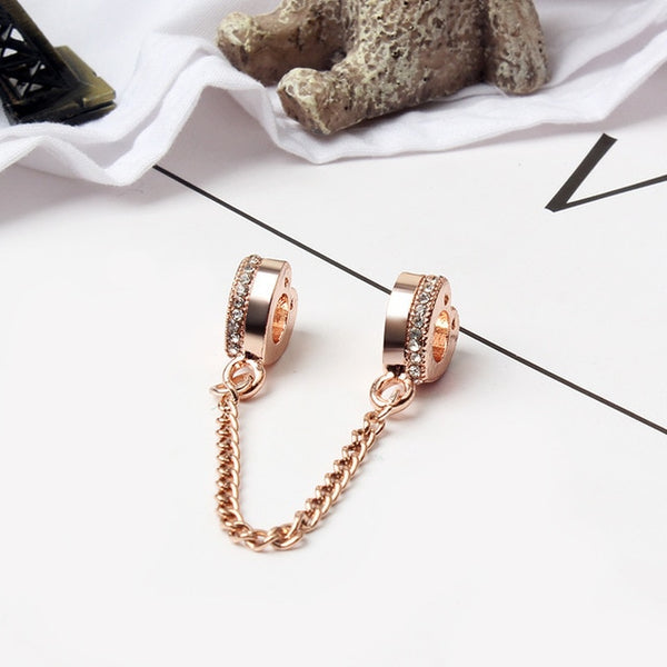 New Silver Plated Bead Charm Star Love Heart  Mickey Safety Chain Rose Gold Beads Fit Women Pandora Bracelet Bangle DIY Jewelry