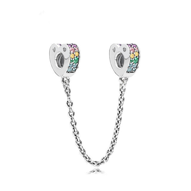 New Silver Plated Bead Charm Star Love Heart  Mickey Safety Chain Rose Gold Beads Fit Women Pandora Bracelet Bangle DIY Jewelry