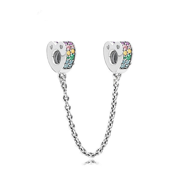 New Silver Plated Bead Charm Star Love Heart  Mickey Safety Chain Rose Gold Beads Fit Women Pandora Bracelet Bangle DIY Jewelry