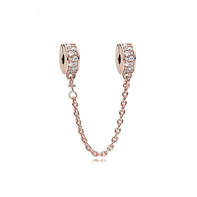 New Silver Plated Bead Charm Star Love Heart  Mickey Safety Chain Rose Gold Beads Fit Women Pandora Bracelet Bangle DIY Jewelry