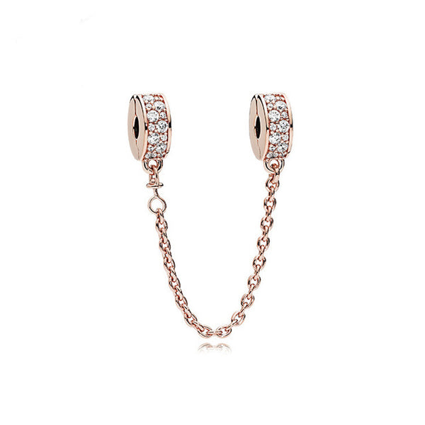 New Silver Plated Bead Charm Star Love Heart  Mickey Safety Chain Rose Gold Beads Fit Women Pandora Bracelet Bangle DIY Jewelry