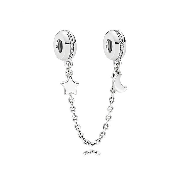 New Silver Plated Bead Charm Star Love Heart  Mickey Safety Chain Rose Gold Beads Fit Women Pandora Bracelet Bangle DIY Jewelry