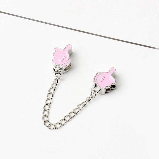 New Silver Plated Bead Charm Star Love Heart  Mickey Safety Chain Rose Gold Beads Fit Women Pandora Bracelet Bangle DIY Jewelry