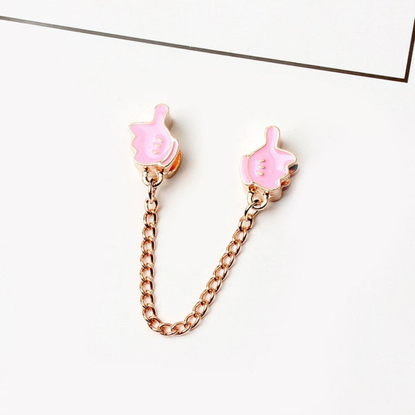 New Silver Plated Bead Charm Star Love Heart  Mickey Safety Chain Rose Gold Beads Fit Women Pandora Bracelet Bangle DIY Jewelry