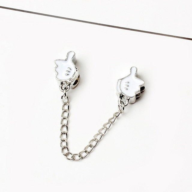 New Silver Plated Bead Charm Star Love Heart  Mickey Safety Chain Rose Gold Beads Fit Women Pandora Bracelet Bangle DIY Jewelry