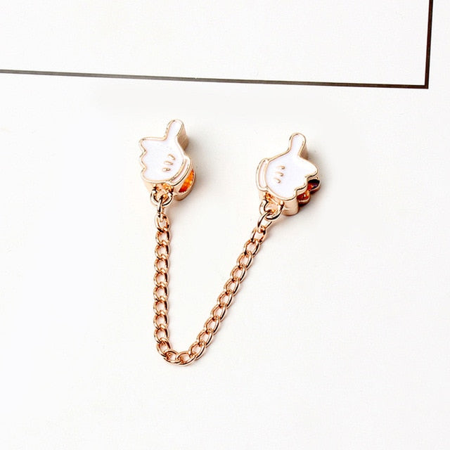 New Silver Plated Bead Charm Star Love Heart  Mickey Safety Chain Rose Gold Beads Fit Women Pandora Bracelet Bangle DIY Jewelry