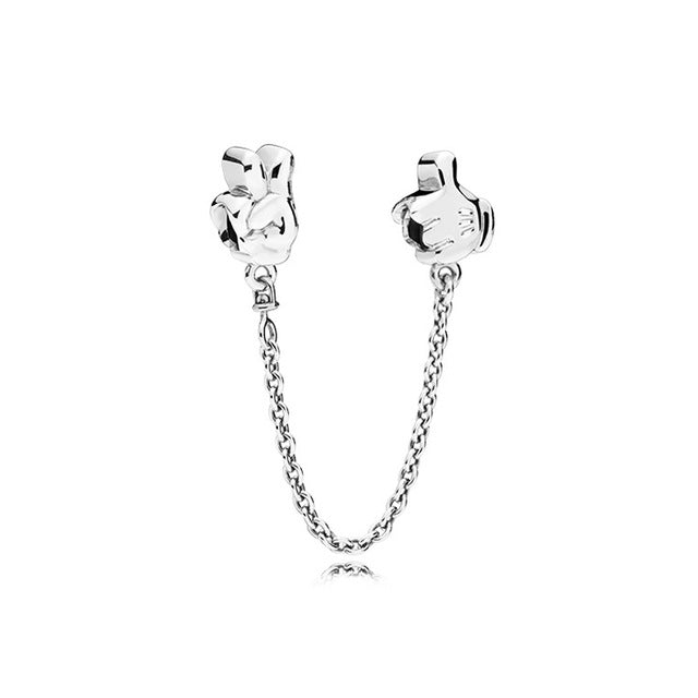 New Silver Plated Bead Charm Star Love Heart  Mickey Safety Chain Rose Gold Beads Fit Women Pandora Bracelet Bangle DIY Jewelry