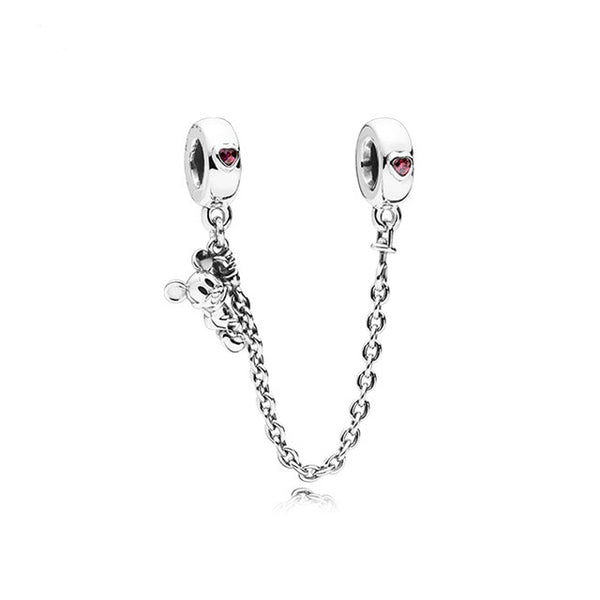 New Silver Plated Bead Charm Star Love Heart  Mickey Safety Chain Rose Gold Beads Fit Women Pandora Bracelet Bangle DIY Jewelry