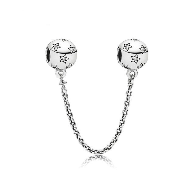 New Silver Plated Bead Charm Star Love Heart  Mickey Safety Chain Rose Gold Beads Fit Women Pandora Bracelet Bangle DIY Jewelry
