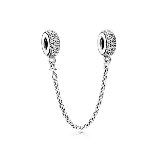 New Silver Plated Bead Charm Star Love Heart  Mickey Safety Chain Rose Gold Beads Fit Women Pandora Bracelet Bangle DIY Jewelry
