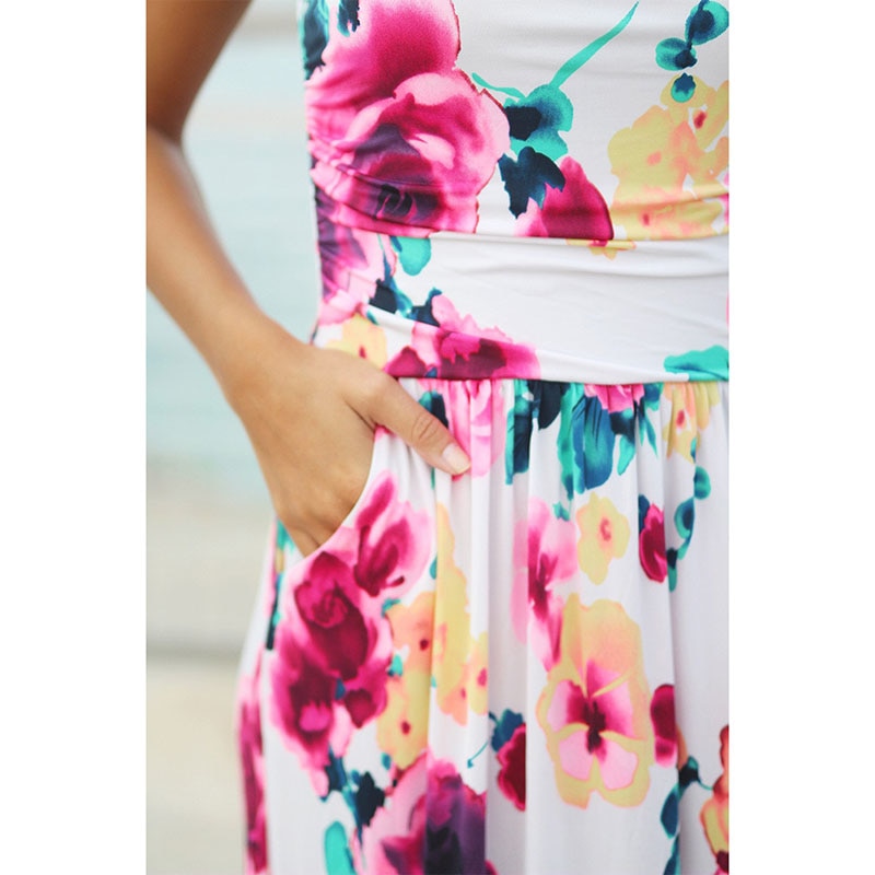 RUIYIGE 2019 Woman Fashion Boho Maxi floral Print Dresses ladies Sexy strapless Summer Sundress party Vestidos Beachwear robes
