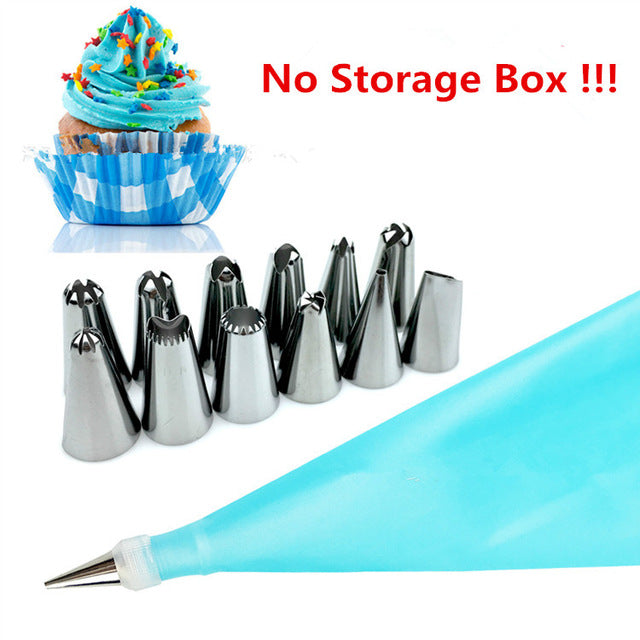 14pc/set Dessert Decorators Silicone Icing Piping Cream Pastry Bag Stainless Steel Piping Icing Nozzle for Cream Pastry Tool