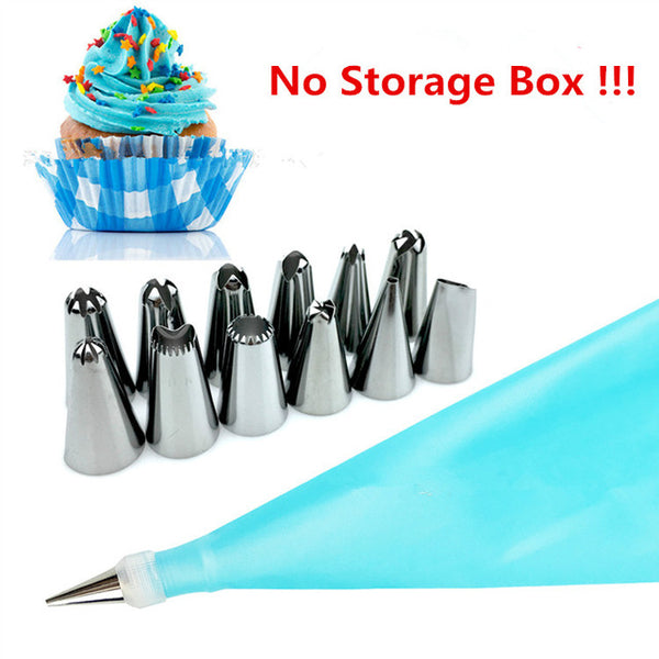 14pc/set Dessert Decorators Silicone Icing Piping Cream Pastry Bag Stainless Steel Piping Icing Nozzle for Cream Pastry Tool