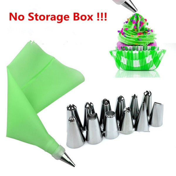 14pc/set Dessert Decorators Silicone Icing Piping Cream Pastry Bag Stainless Steel Piping Icing Nozzle for Cream Pastry Tool
