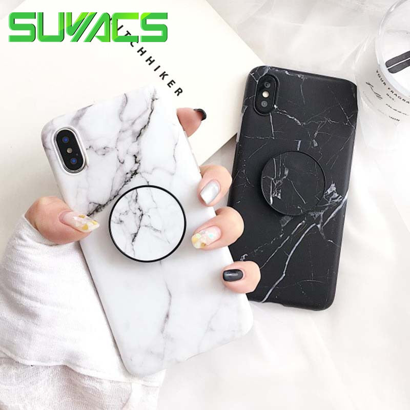 SUYACS Marble Pattern Kickstand Phone Case For iPhone X 6 6S 7 8 Plus Fashion IMD Soft Protective Phone Back Cover Case Coque
