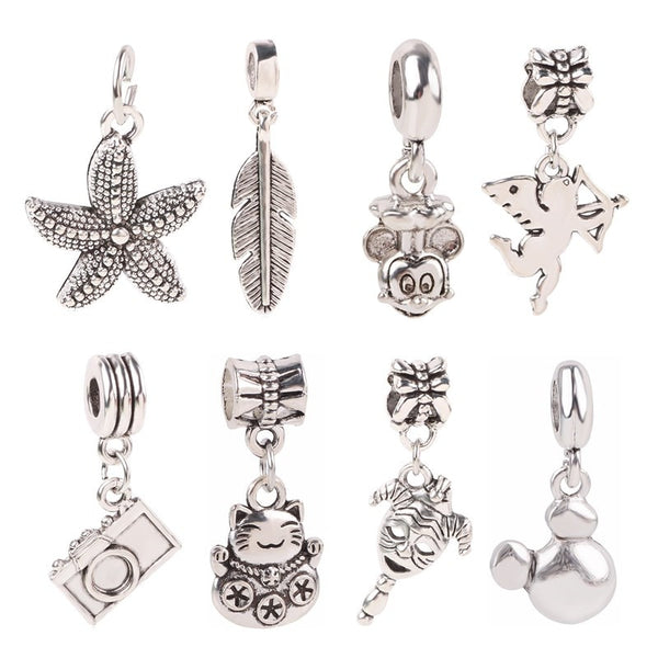 dodocharms Camera Mickey Starfish Love Pendant With Blue Crystal Silver Alloy Beads Charms Fit Pandora Bracelets DIY Jewelry