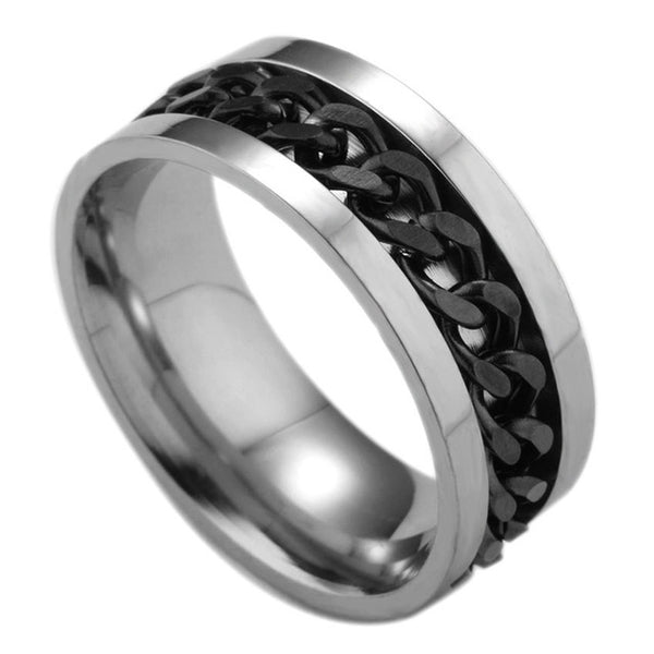 New  Size 6-12 Popular Black/Golden/ Silver Color Men Rings Stainless Steel Titanium Chain 8 Can be Rotated Fashion Jewelry