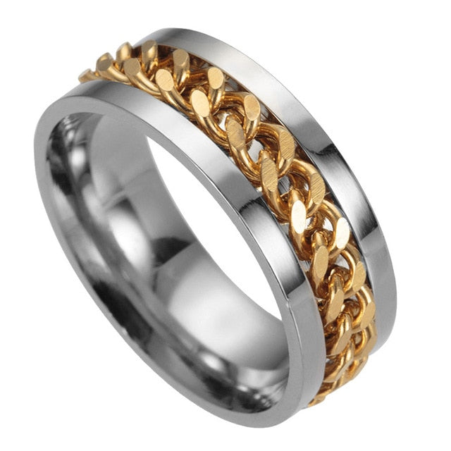 New  Size 6-12 Popular Black/Golden/ Silver Color Men Rings Stainless Steel Titanium Chain 8 Can be Rotated Fashion Jewelry