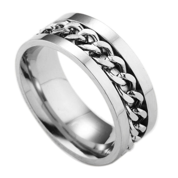 New  Size 6-12 Popular Black/Golden/ Silver Color Men Rings Stainless Steel Titanium Chain 8 Can be Rotated Fashion Jewelry