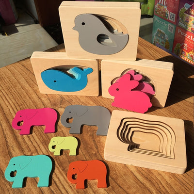 Candywood New Wooden Toys For Children Animal Carton 3D Puzzle Multilayer Jigsaw Puzzle Baby Toys Child Early Educational Aids