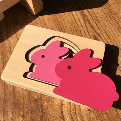 Candywood New Wooden Toys For Children Animal Carton 3D Puzzle Multilayer Jigsaw Puzzle Baby Toys Child Early Educational Aids