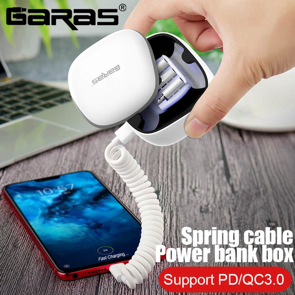 GARAS Power Bank PD/QC3.0 for iPhone/Micro USB/USB C mini Powerbank Fast Charger For xiaomi/huawei Type C To Type C Spring Cable